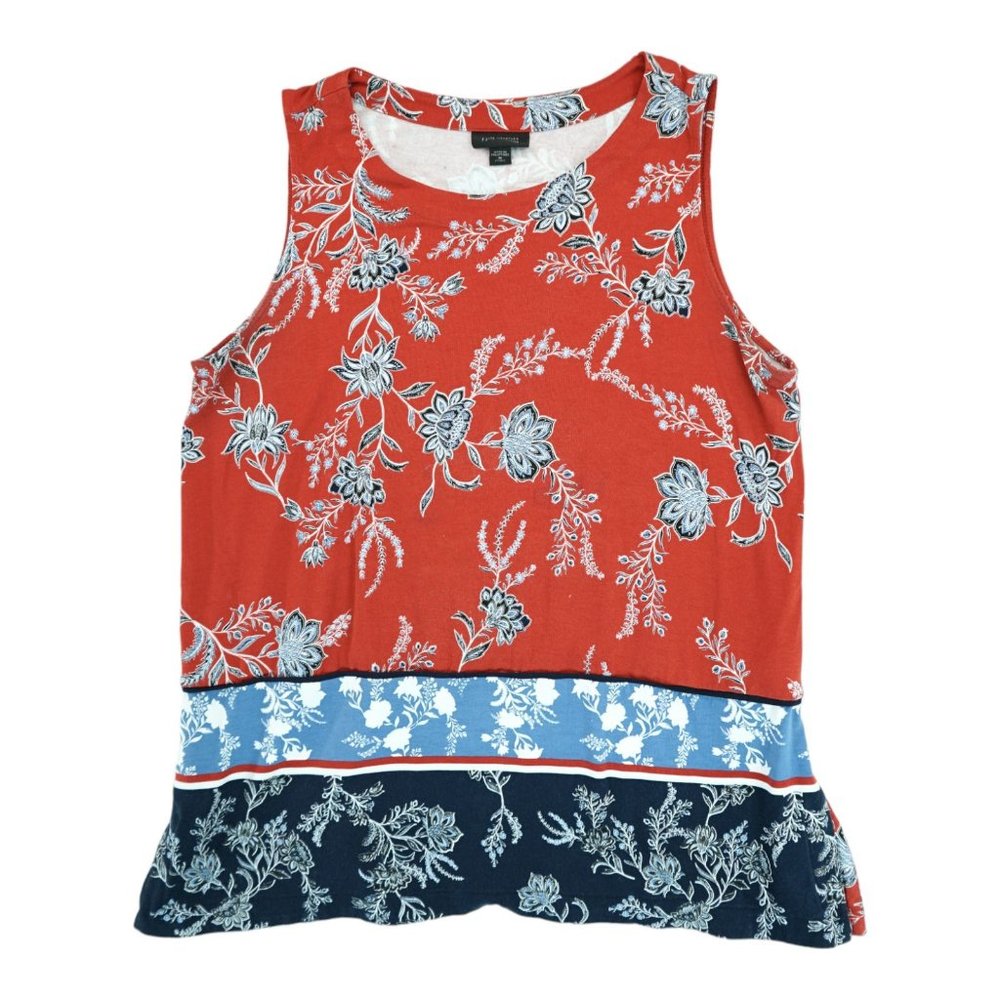 J.JILL Stretch Wide Neck Print Border Trim Casual Tank Top Size Medium Petites
